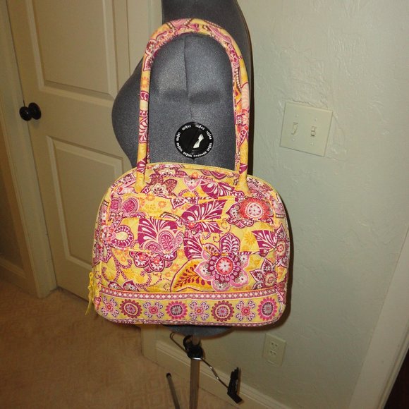 VERA BRADLEY Yellow & Red Quilted Large Cloth Tote Purse - Picture 1 of 8